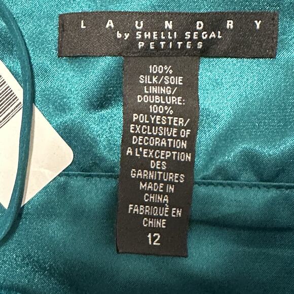 Laundry by Design Shelli Segal Petite Women 12 Dress Silk Spaghetti A-line Green - Picture 4 of 6